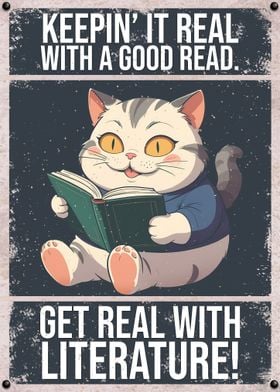 funny Cozy Cat Reading