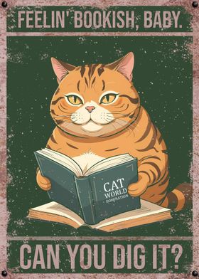 Retro Cozy Cat reading