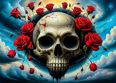 Skull and roses