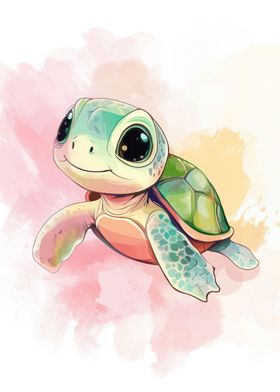 Cartoon Watercolor Turtle