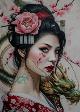 Geisha japanese dragon