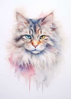 watercolor siberian cat