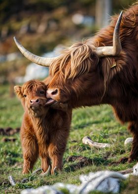 2 cute baby highland cow 