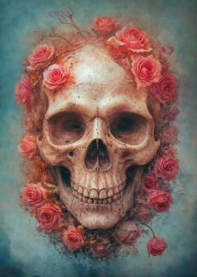 Skull and roses