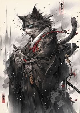 Cat Samurai Japan Geisha