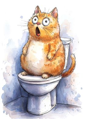 funny fat cat in toilet