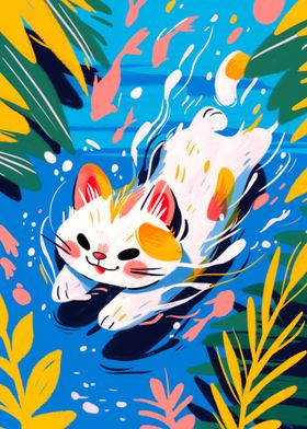 Cute Cat Swimming