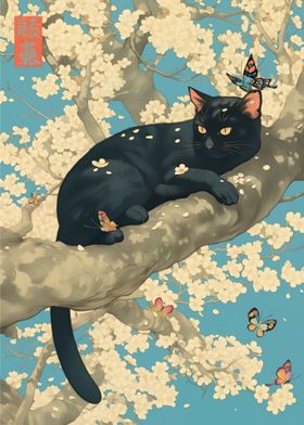 Black Cat Sakura Tree