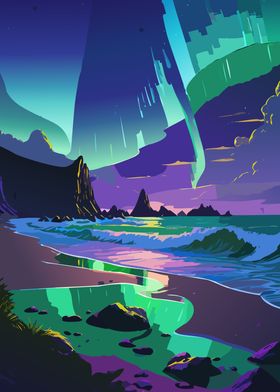 Icelandic Beach Aurora