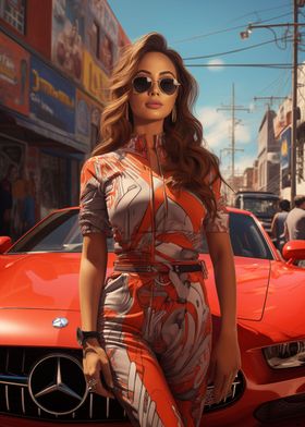 Stylish woman and Mercedes