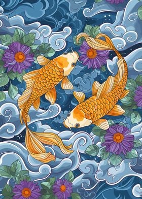 Koi with Chrysanthemum Art