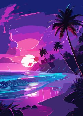 Neon Beach Sunset