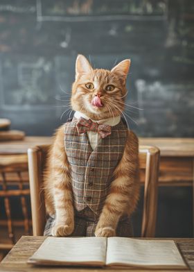 Student cat licks lips