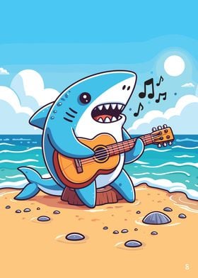 A shark plays the guitar