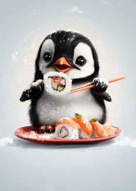 Penguin Eating Sushi