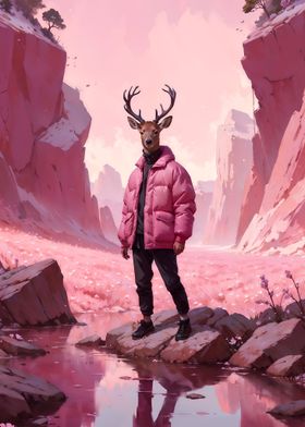 Surreal deer in pink land