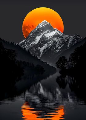 Crimson Moonrise Mountain