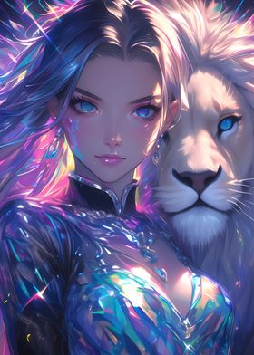 Glowing Girl with Lion