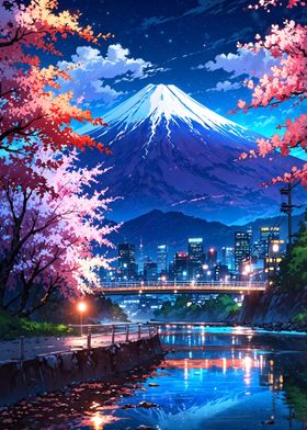 Mount Fuji Vibrant Neon