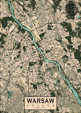 Warsaw City Map Vintage