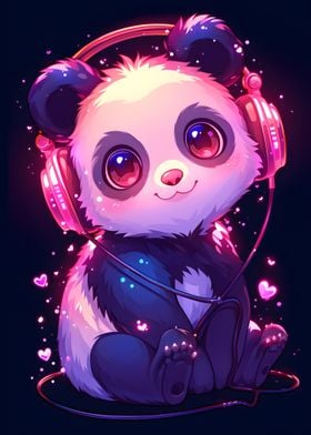 Panda Headphones Hearts