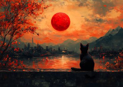 Bloodmoon Cat Sunset