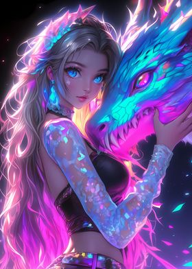 Girl and Neon Dragon