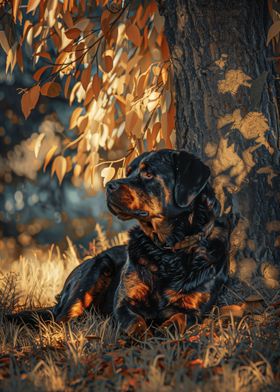 Rottweiler Under A Tree