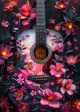 Floral Acoustic Guitar