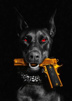 Doberman with Gun