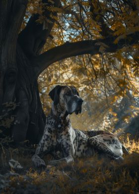 Great Dane Under A Tree