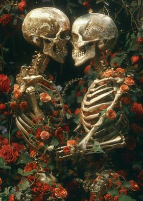 Skeleton Couple in Flowers