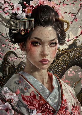 Geisha japanese dragon