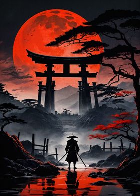 samurai moon red japan 