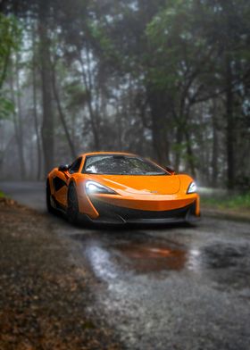 Orange supercar in nature