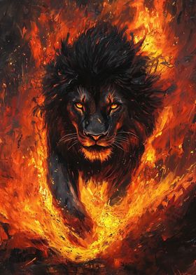 Black Lion Emerging Flames