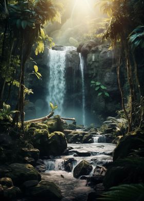 Waterfall in Forest Nature