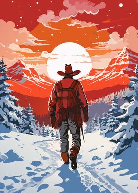 Cowboy Snowy Walk