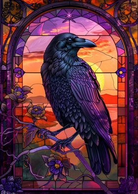 Raven Gothic Stained Glass