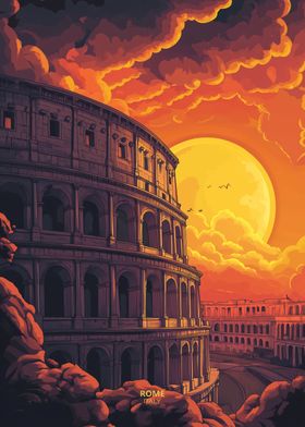 Sunset in Colosseum Rome