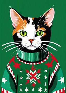 Christmas Calico Cat Print