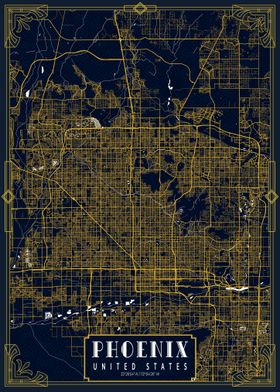 Phoenix City Map USA Gold