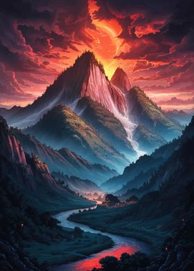 Valley in Burning Dusk