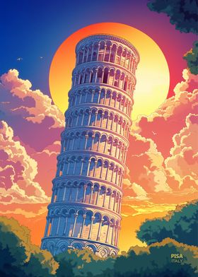 Tower of Pisa Sunset Italy