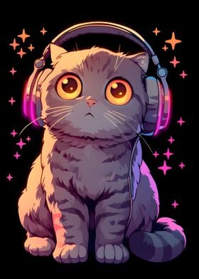 Cute Cat with Headphones