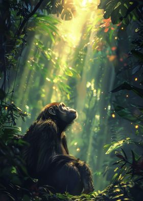 Sunlit tropical chimpanzee