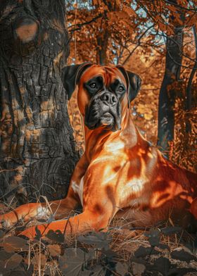 Boxer Dog Under A Tree