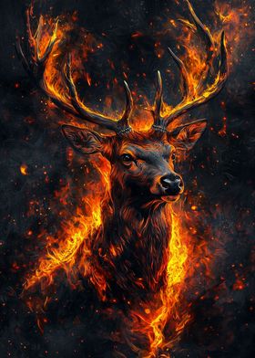 Fiery Stag in Flames