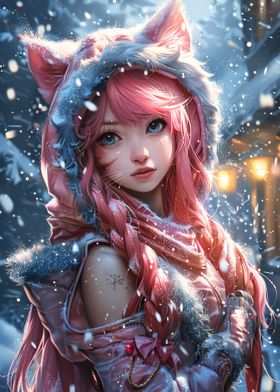 Cute Snowy Anime Girl