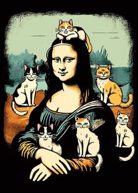 Retro Mona Lisa with Cats